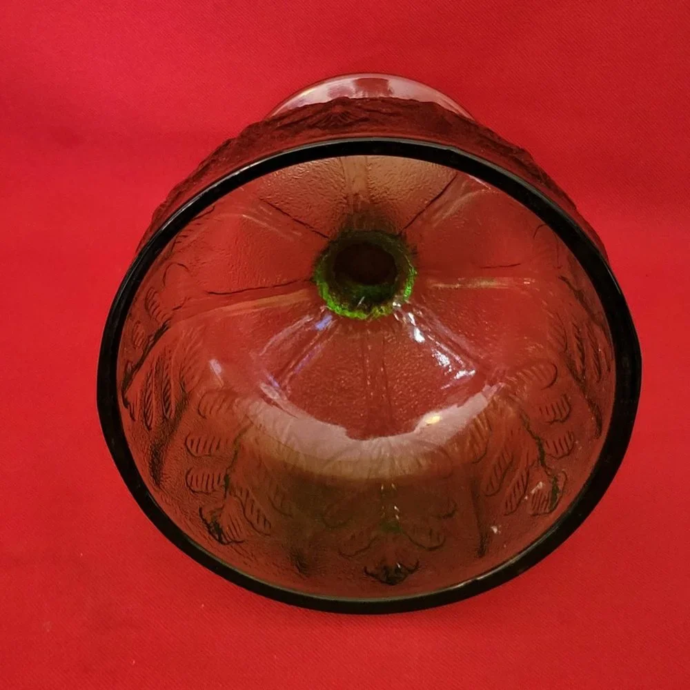 VTG FTD 1978 Green Glass Avocado Oak Leaf Pedestal Depression Bowl Dish